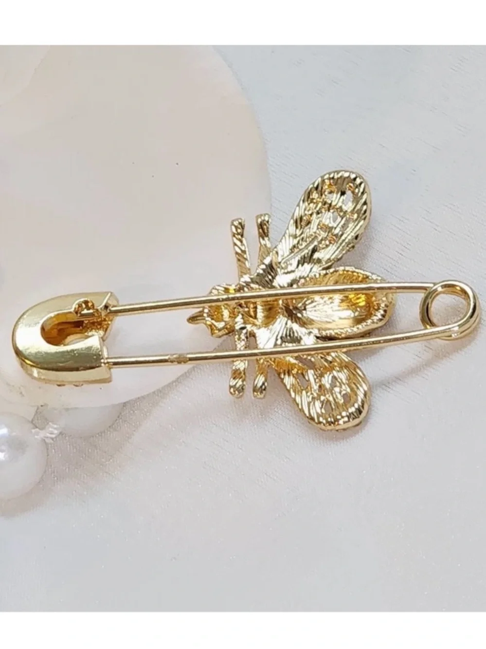 Anthropologie Gold and Black Bee Safety Pin Brooch